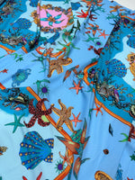 Sea Shell Pattern Fabric, Baby Blue Oyster Pattern Fabric - Whotex Online Fabric Store