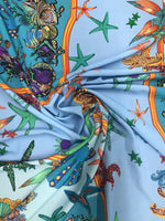 Sea Shell Pattern Fabric, Baby Blue Oyster Pattern Fabric - Whotex Online Fabric Store