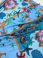 Sea Shell Pattern Fabric, Baby Blue Oyster Pattern Fabric - Whotex Online Fabric Store