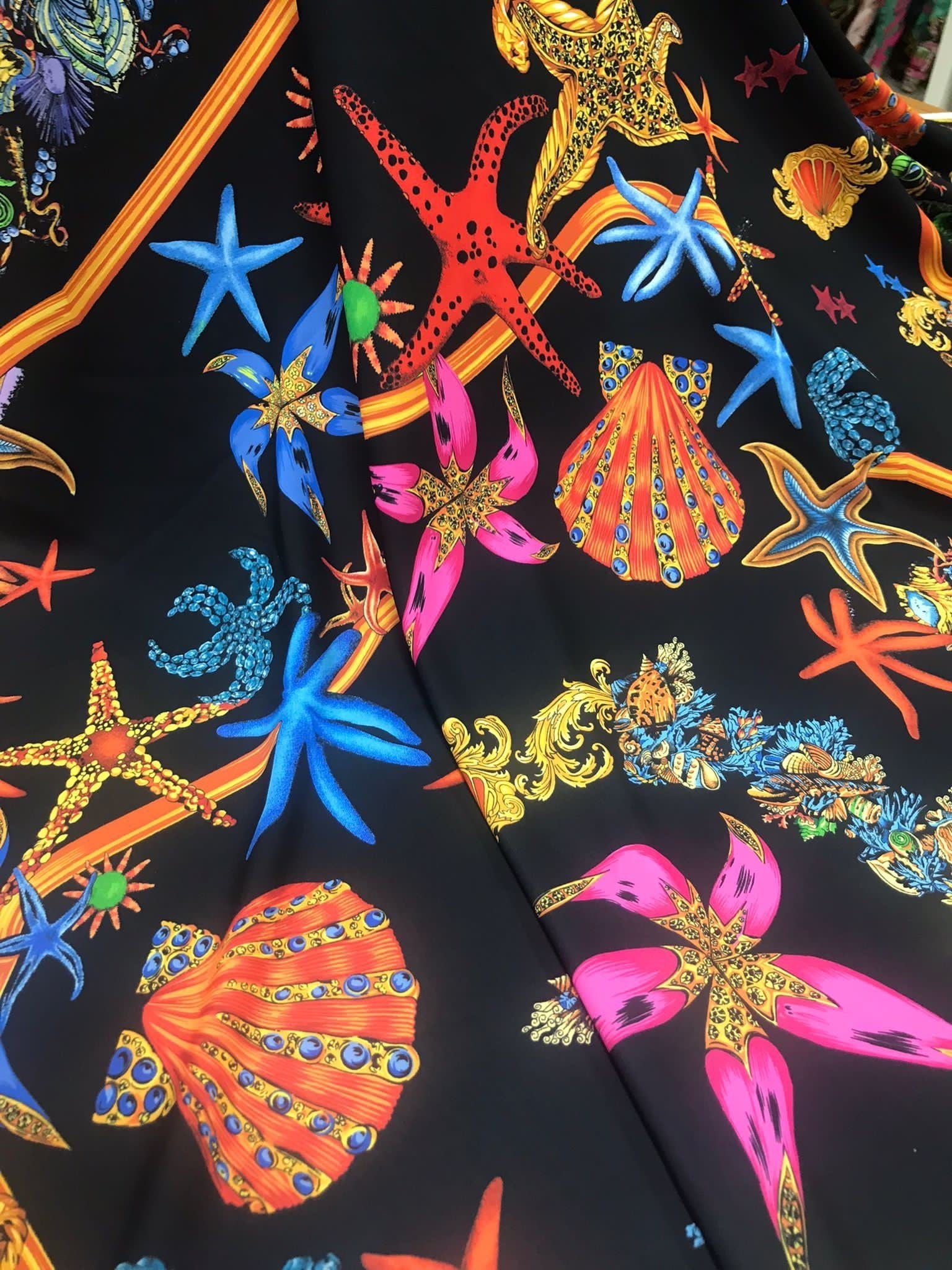 Sea Shell Pattern Fabric Fabric, black Fabric - Whotex Online Fabric Store