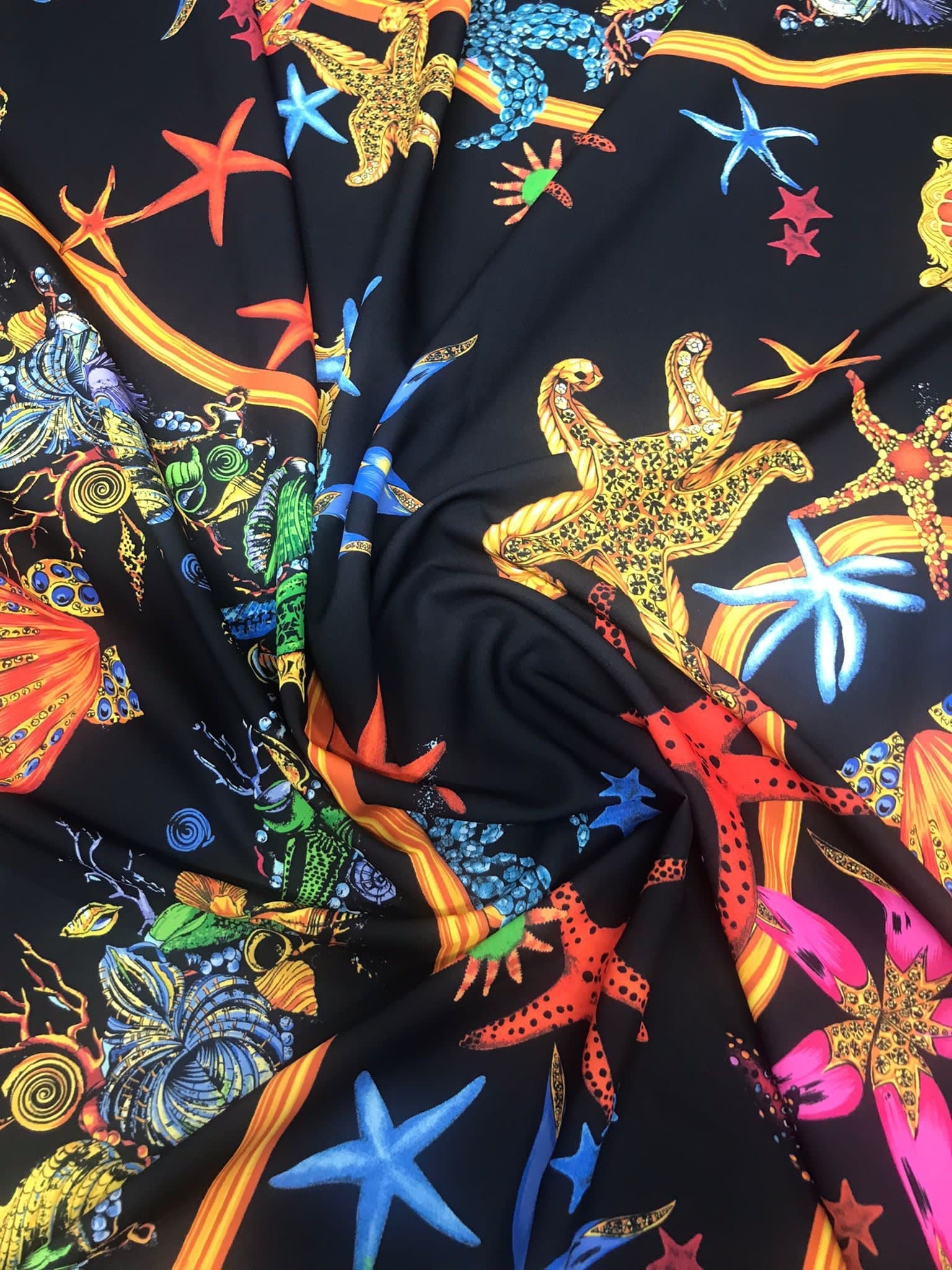 Sea Shell Pattern Fabric Fabric, black Fabric - Whotex Online Fabric Store