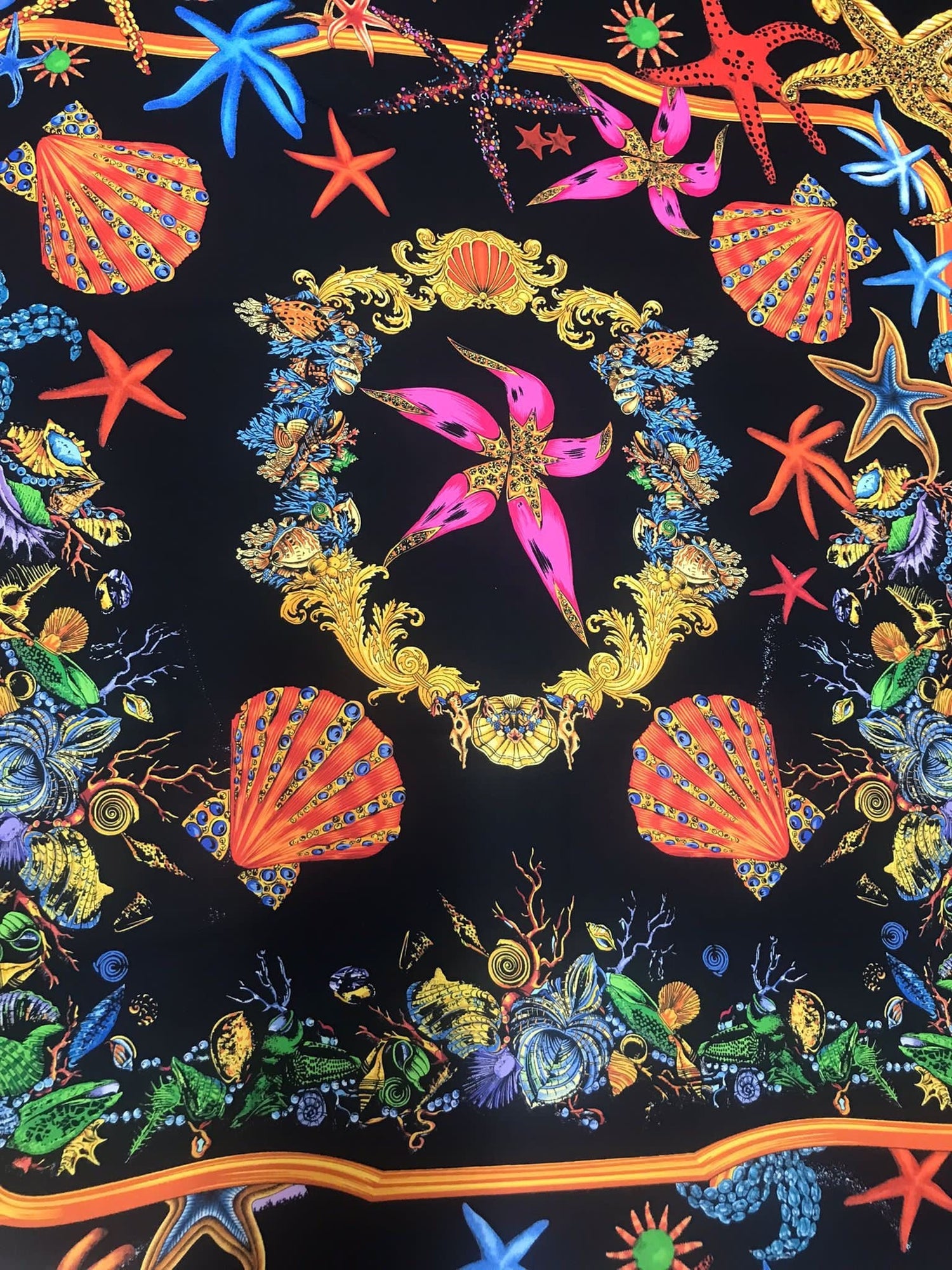 Sea Shell Pattern Fabric Fabric, black Fabric - Whotex Online Fabric Store