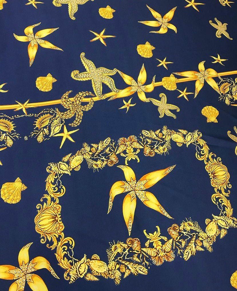 Sea Shell Pattern Fabric, Navy Blue Luxury Fabric - Whotex Online Fabric Store