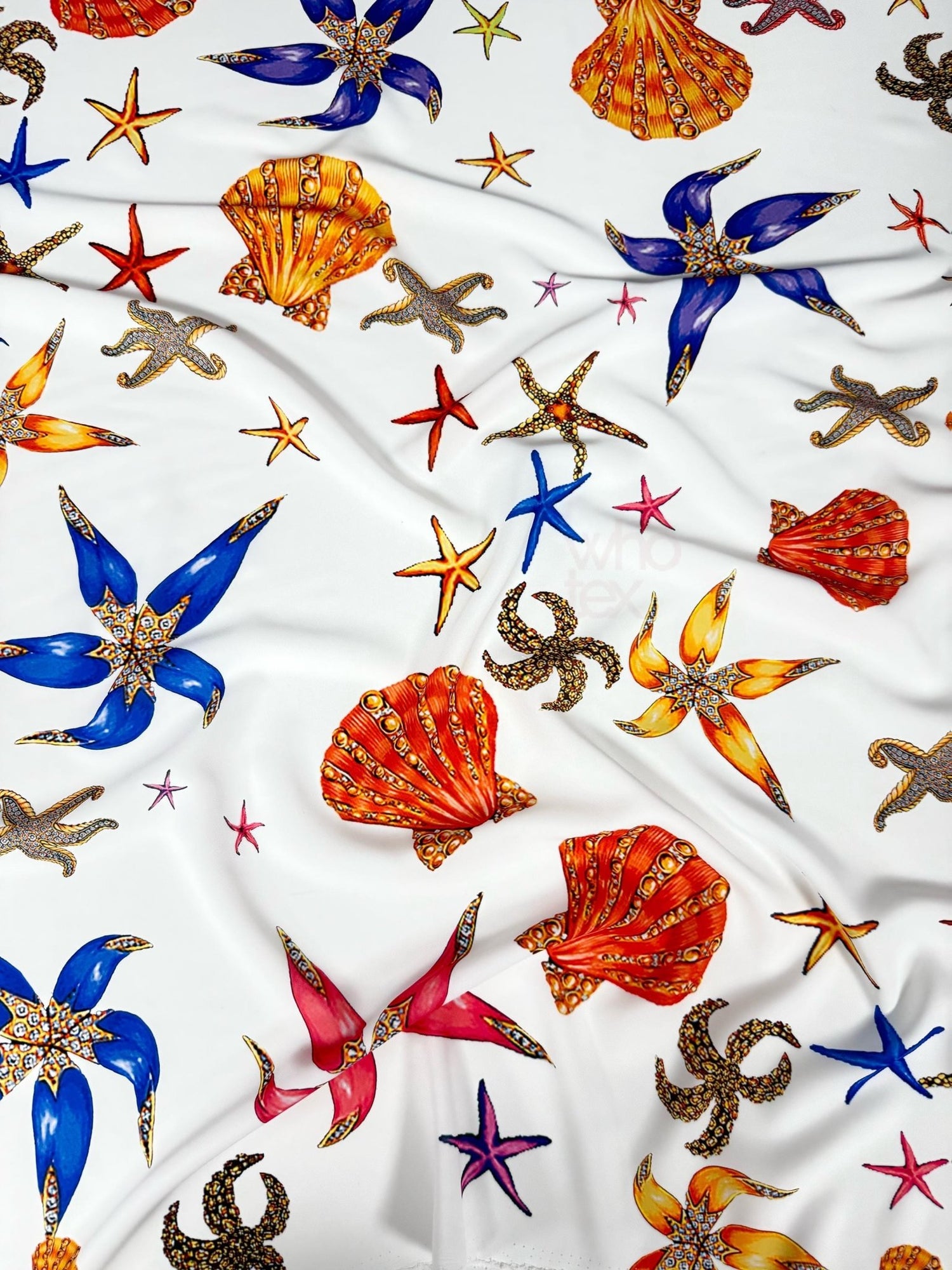 Sea Shell Pattern Fabric, Starfish On White Fabric By The Yard - Whotex Online Fabric Store