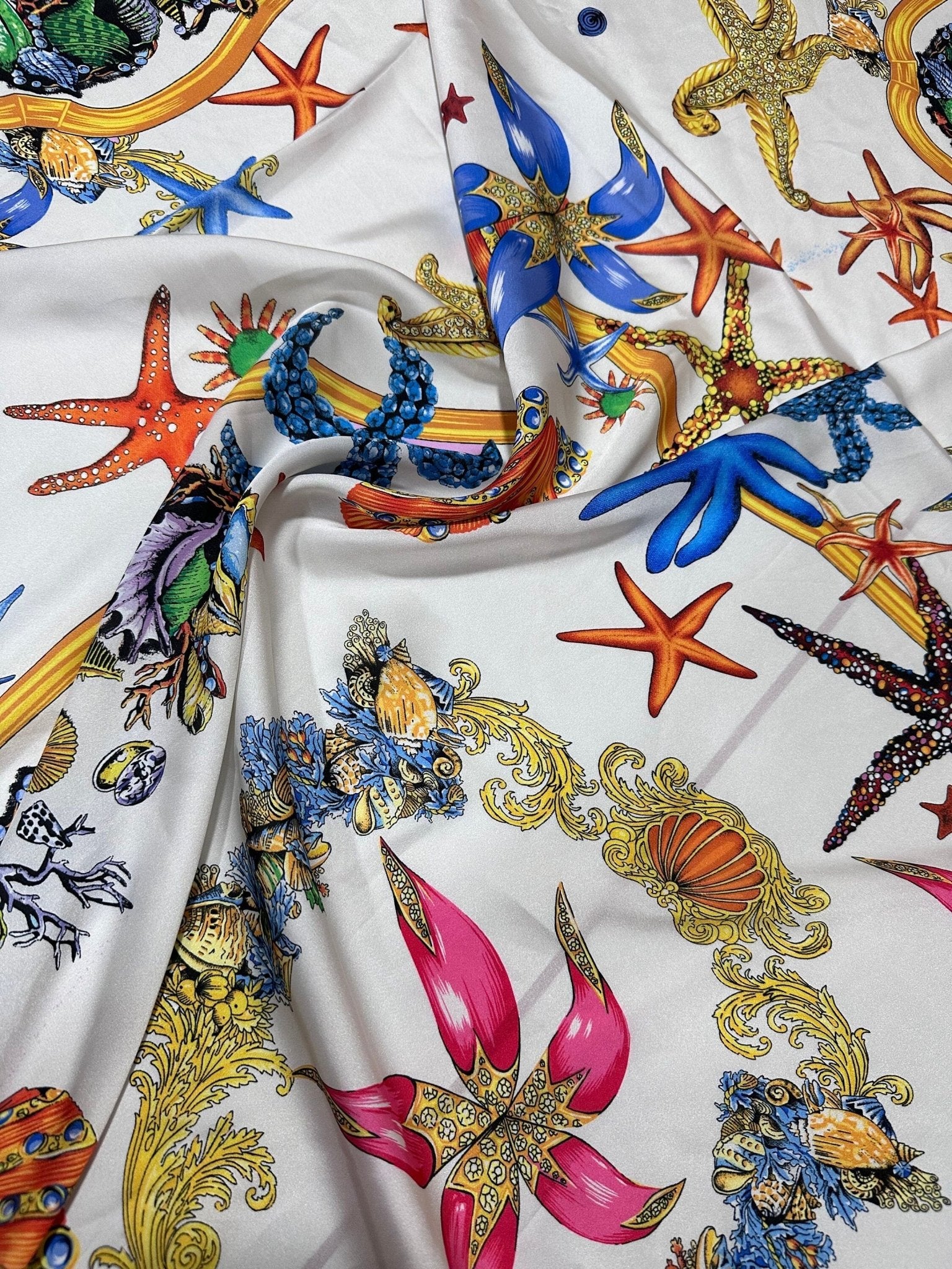 Sea Shell Pattern Fabric, White Base Fabric By The Yard - Whotex Online Fabric Store