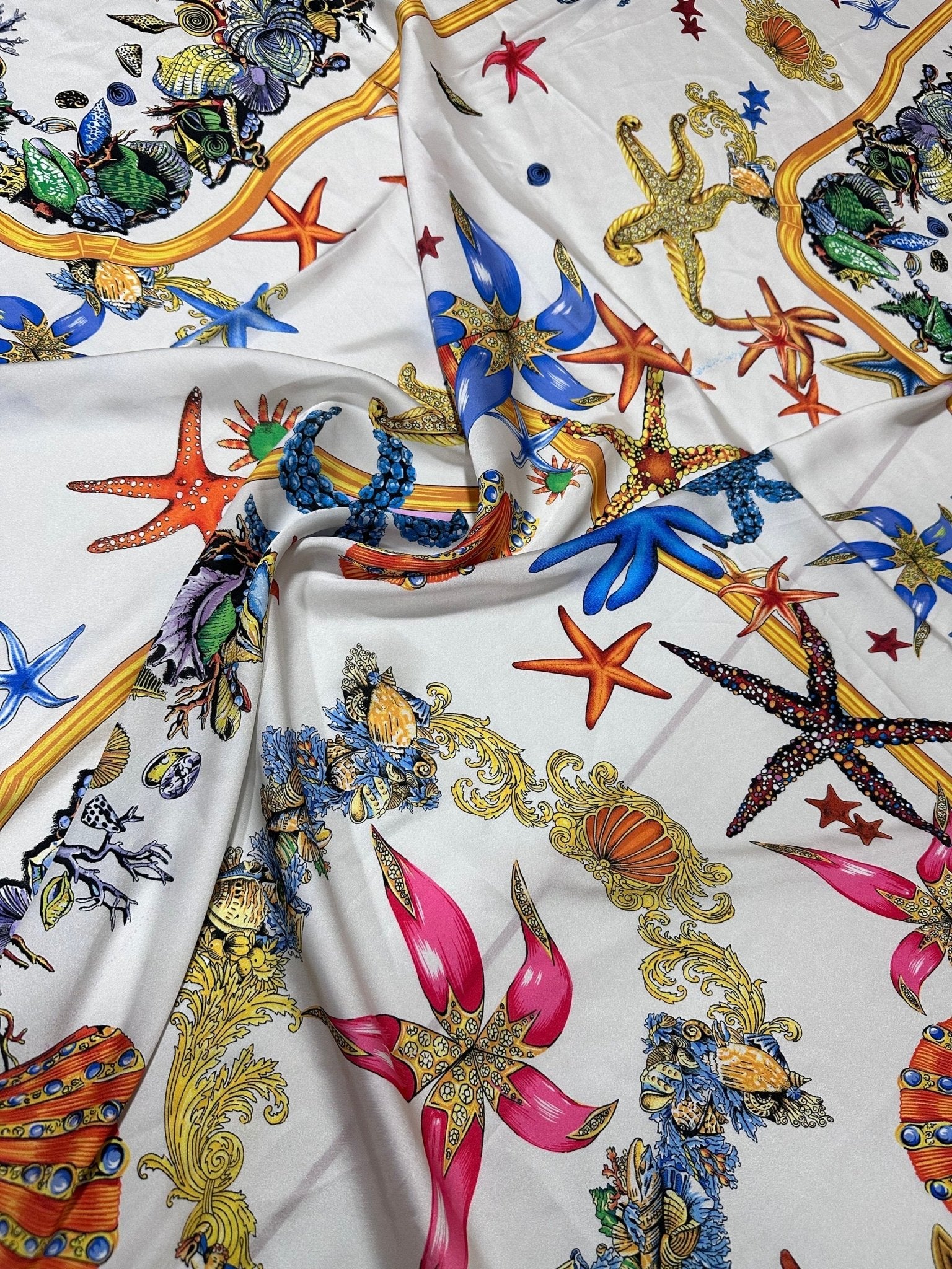 Sea Shell Pattern Fabric, White Base Fabric By The Yard - Whotex Online Fabric Store