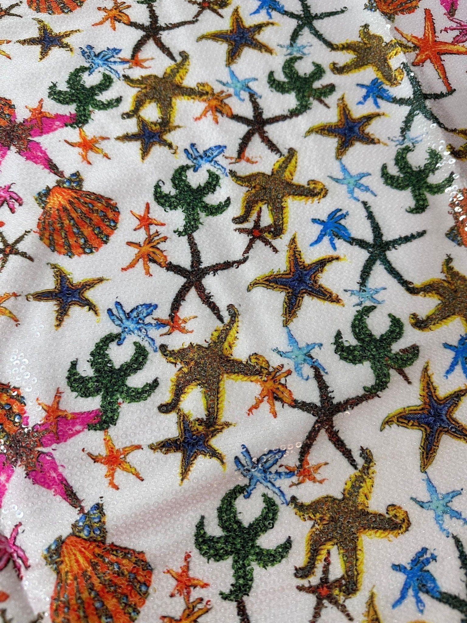 Sea Shell Pattern Sequin Fabric, 2 - Way Stretch Sequin Fabric By The Yard - Whotex Online Fabric Store