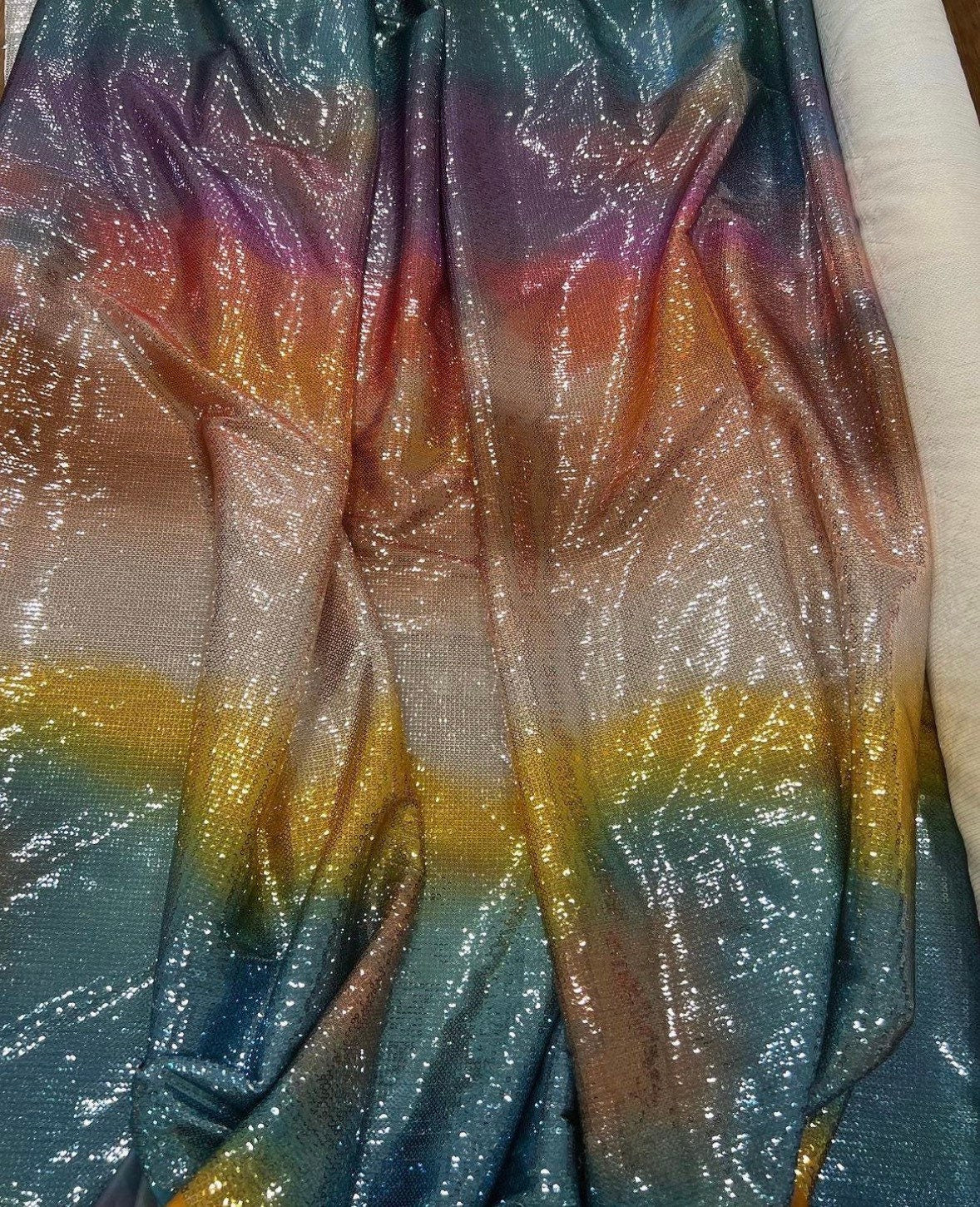 Sequin Fabric, 2 - way stretch Sequin Fabric, Rainbow Print Fabric, - Whotex