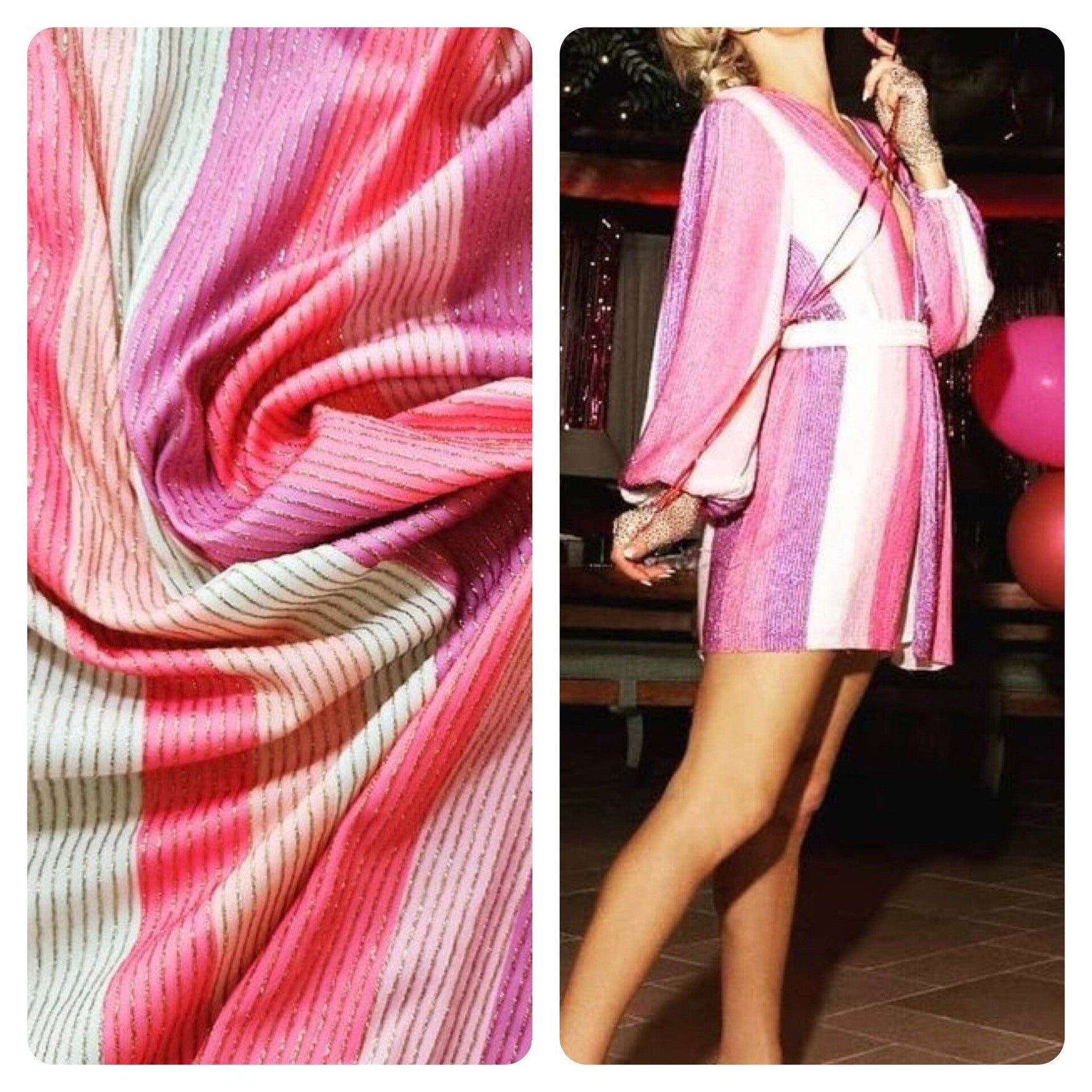 Shimmer Lurex Fabric, Striped Pattern Glitter 2 - Way Stretch - Whotex Online Fabric Store