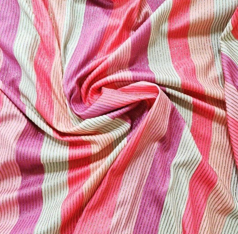 Shimmer Lurex Fabric, Striped Pattern Glitter 2 - Way Stretch - Whotex Online Fabric Store
