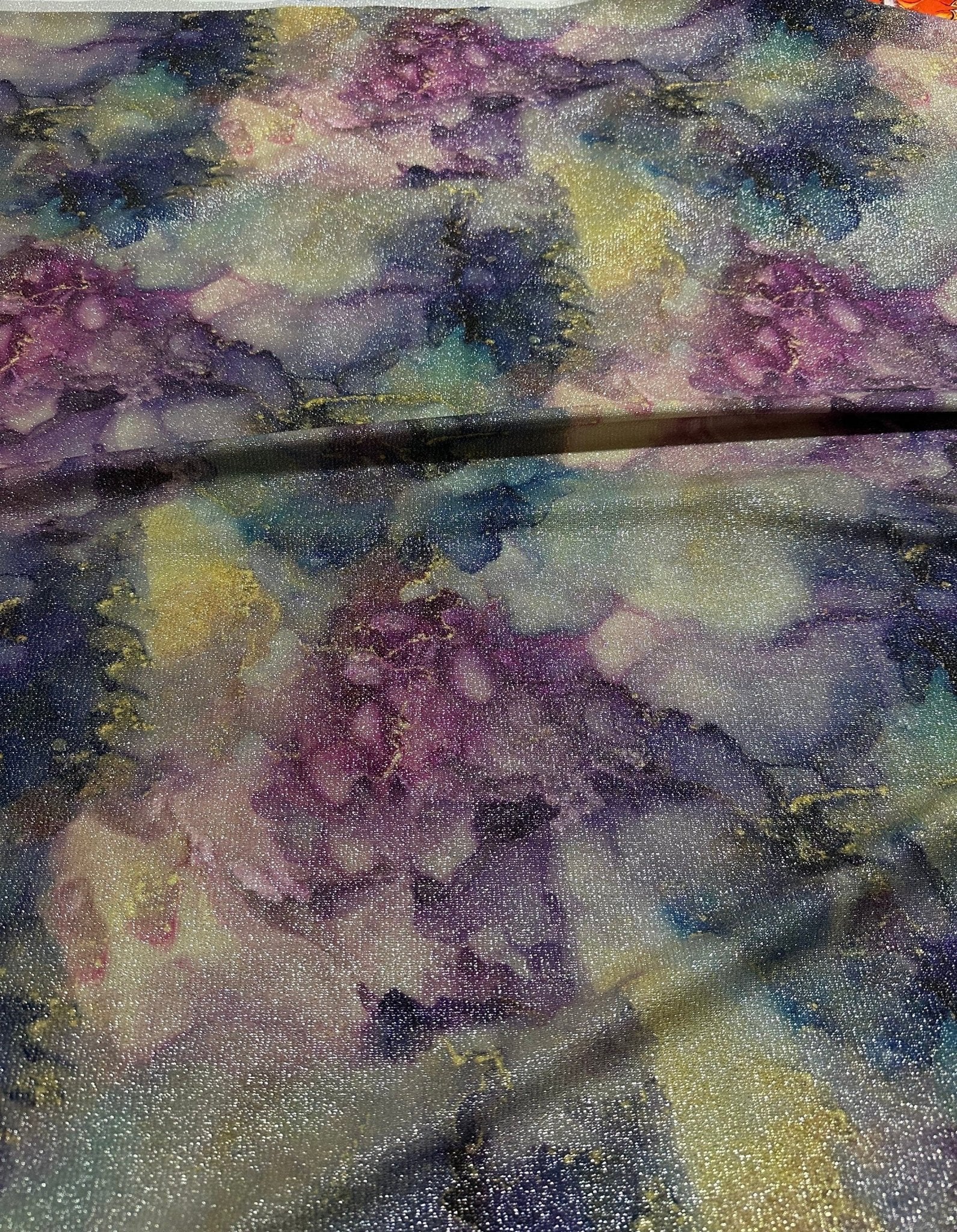 Shimmer Lurex Fabric, Tie dye Pattern Glitter 2 - Way Stretch Spandex Fabric - Whotex