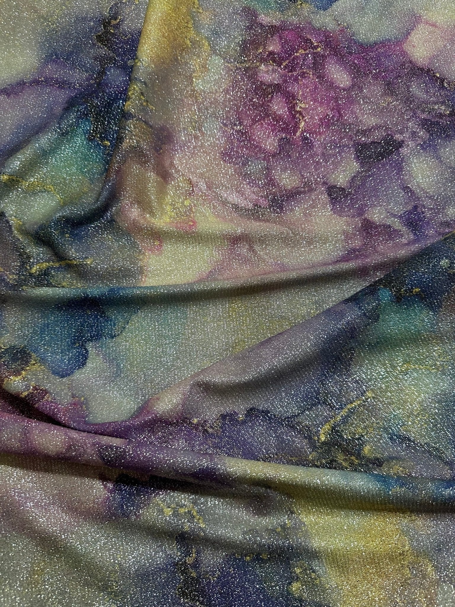 Shimmer Lurex Fabric, Tie dye Pattern Glitter 2 - Way Stretch Spandex Fabric - Whotex