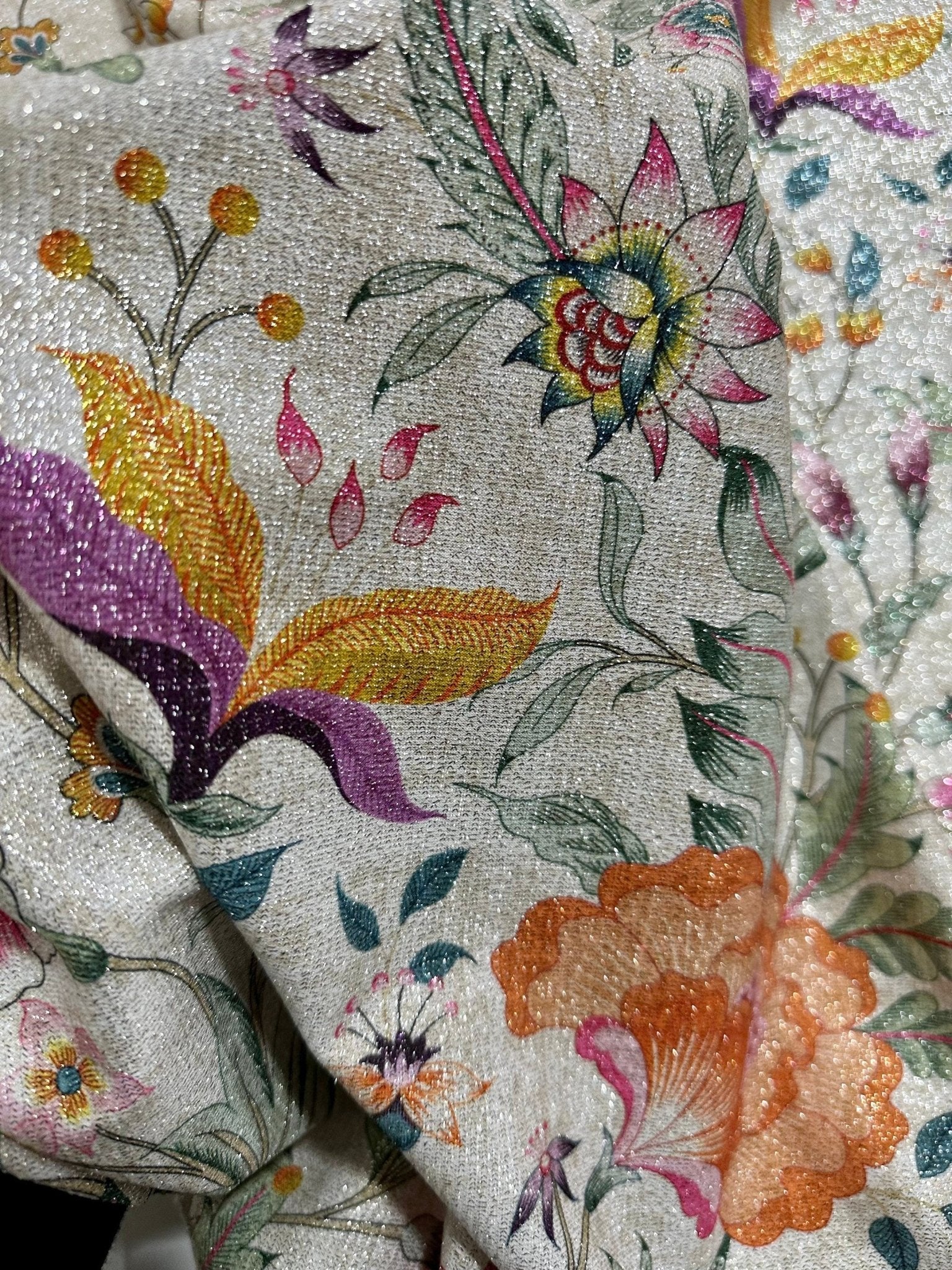 Shimmer Lurex Fabric, Vintage Floral Pattern Glitter 2 - Way Stretch Spandex Fabric, Dancewear, tights,dress fabric, Evening Dress Fabric - Whotex Online Fabric Store