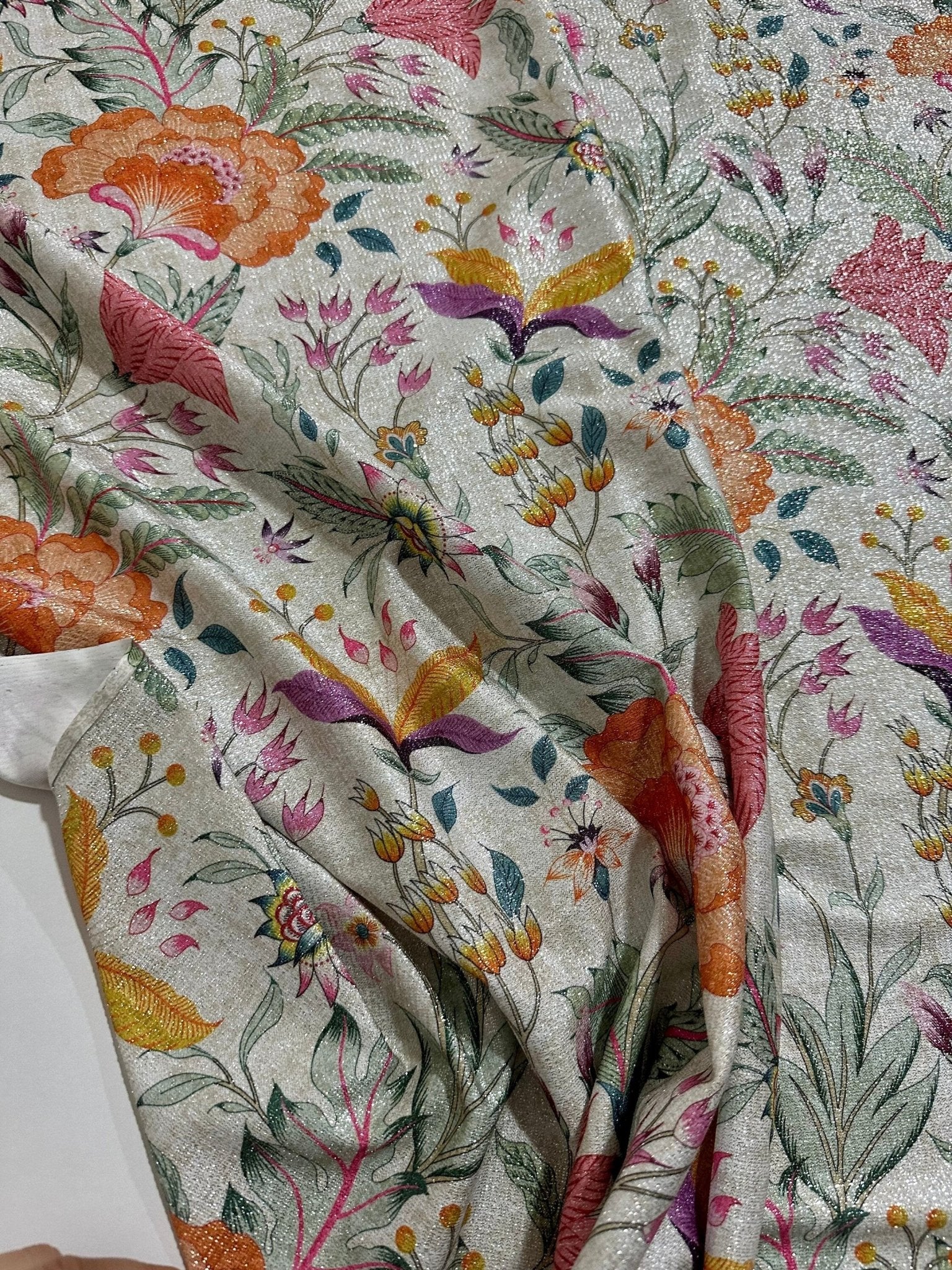 Shimmer Lurex Fabric, Vintage Floral Pattern Glitter 2 - Way Stretch Spandex Fabric, Dancewear, tights,dress fabric, Evening Dress Fabric - Whotex Online Fabric Store