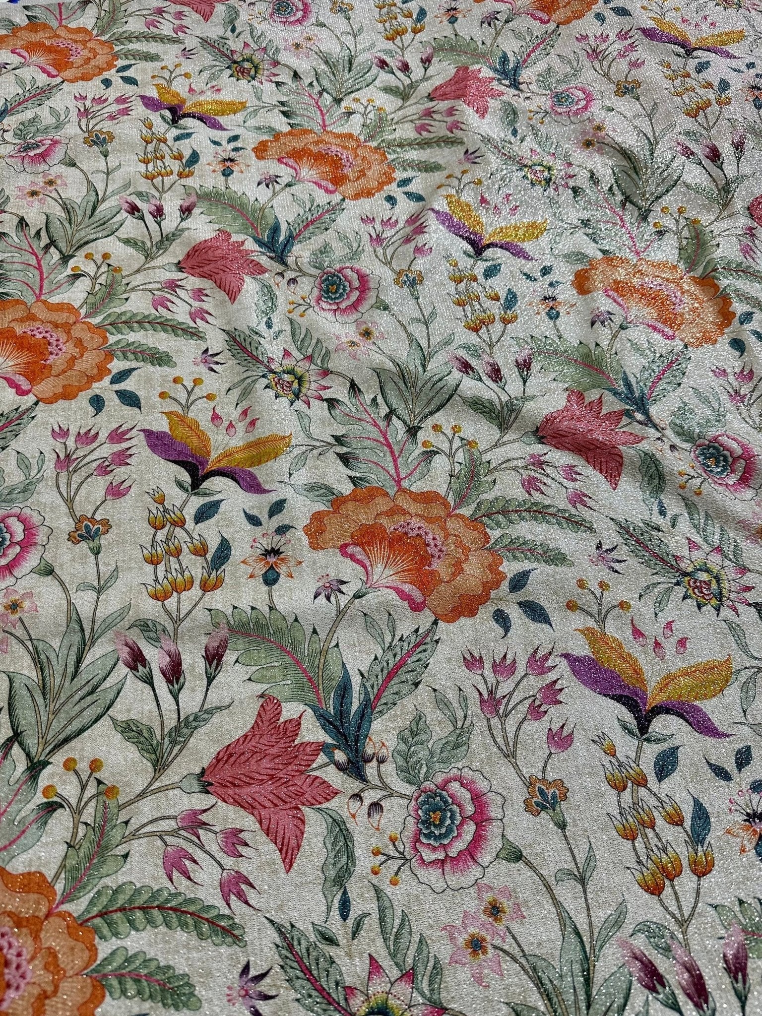 Shimmer Lurex Fabric, Vintage Floral Pattern Glitter 2 - Way Stretch Spandex Fabric, Dancewear, tights,dress fabric, Evening Dress Fabric - Whotex Online Fabric Store
