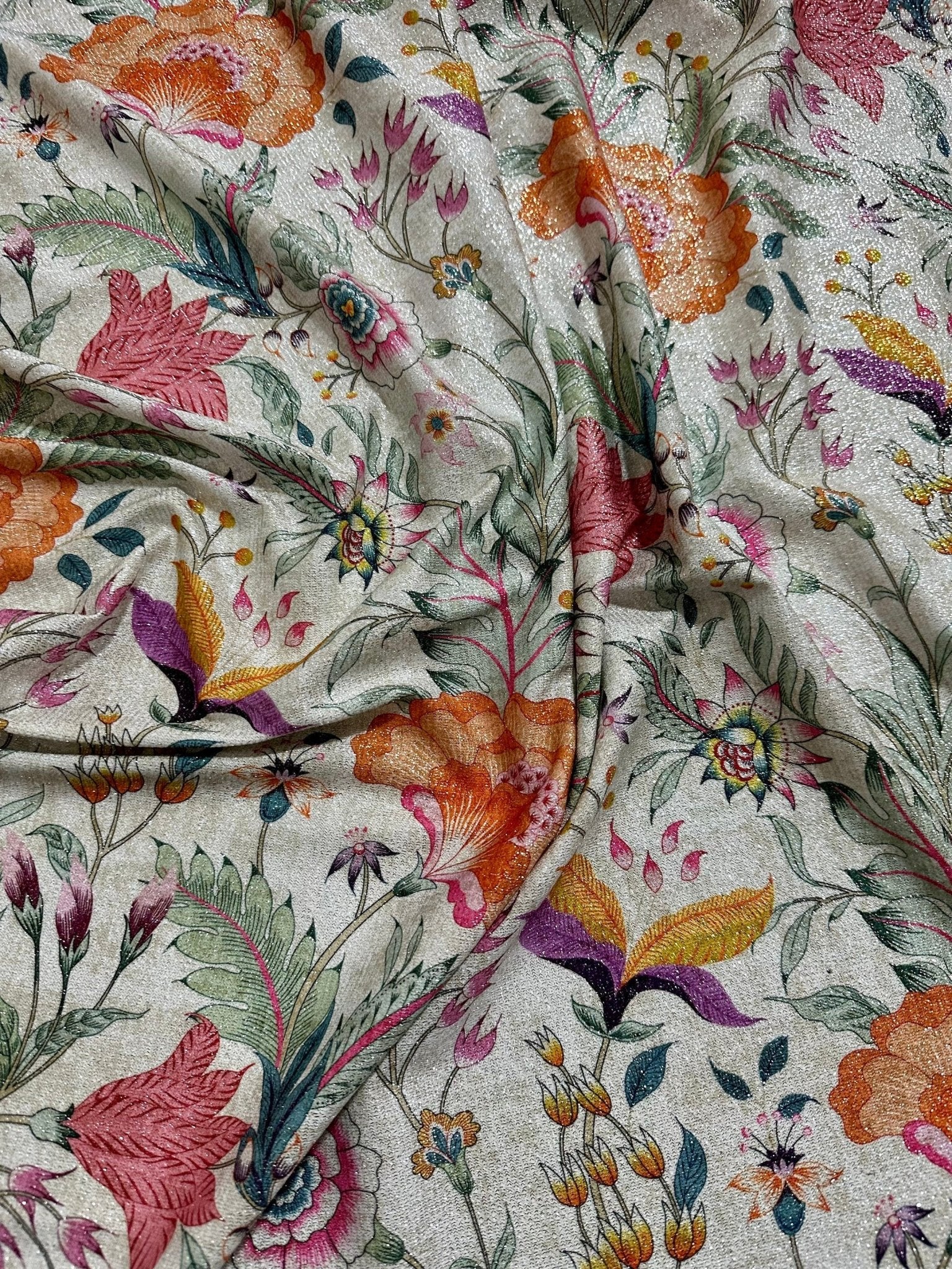 Shimmer Lurex Fabric, Vintage Floral Pattern Glitter 2 - Way Stretch Spandex Fabric, Dancewear, tights,dress fabric, Evening Dress Fabric - Whotex Online Fabric Store