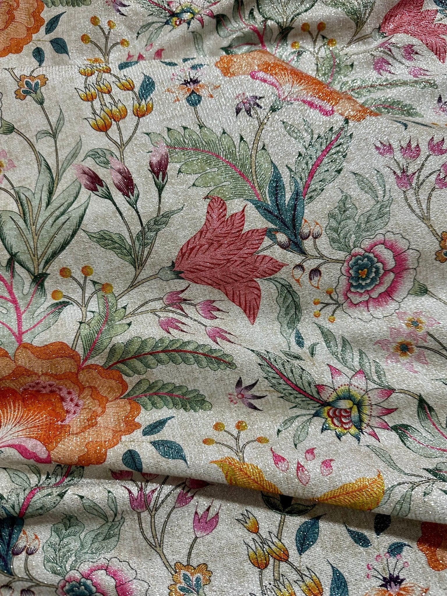 Shimmer Lurex Fabric, Vintage Floral Pattern Glitter 2 - Way Stretch Spandex Fabric, Dancewear, tights,dress fabric, Evening Dress Fabric - Whotex Online Fabric Store
