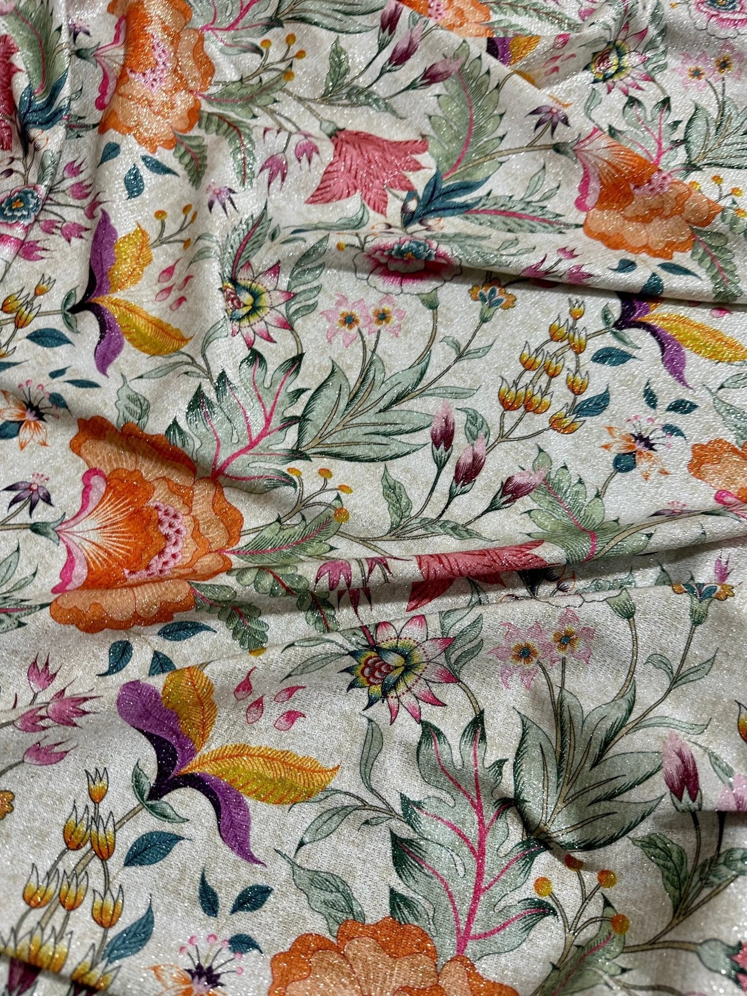 Shimmer Lurex Fabric, Vintage Floral Pattern Glitter 2 - Way Stretch Spandex Fabric, Dancewear, tights,dress fabric, Evening Dress Fabric - Whotex Online Fabric Store