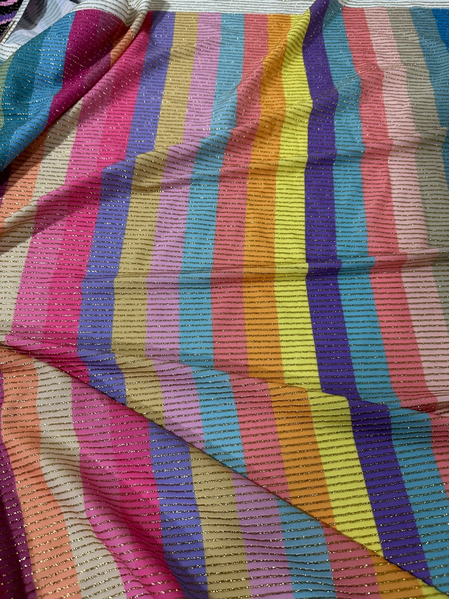 Shimmer Ottoman Fabric, Rainbow Color Striped 4 - Way Stretch Spandex Fabric - Whotex