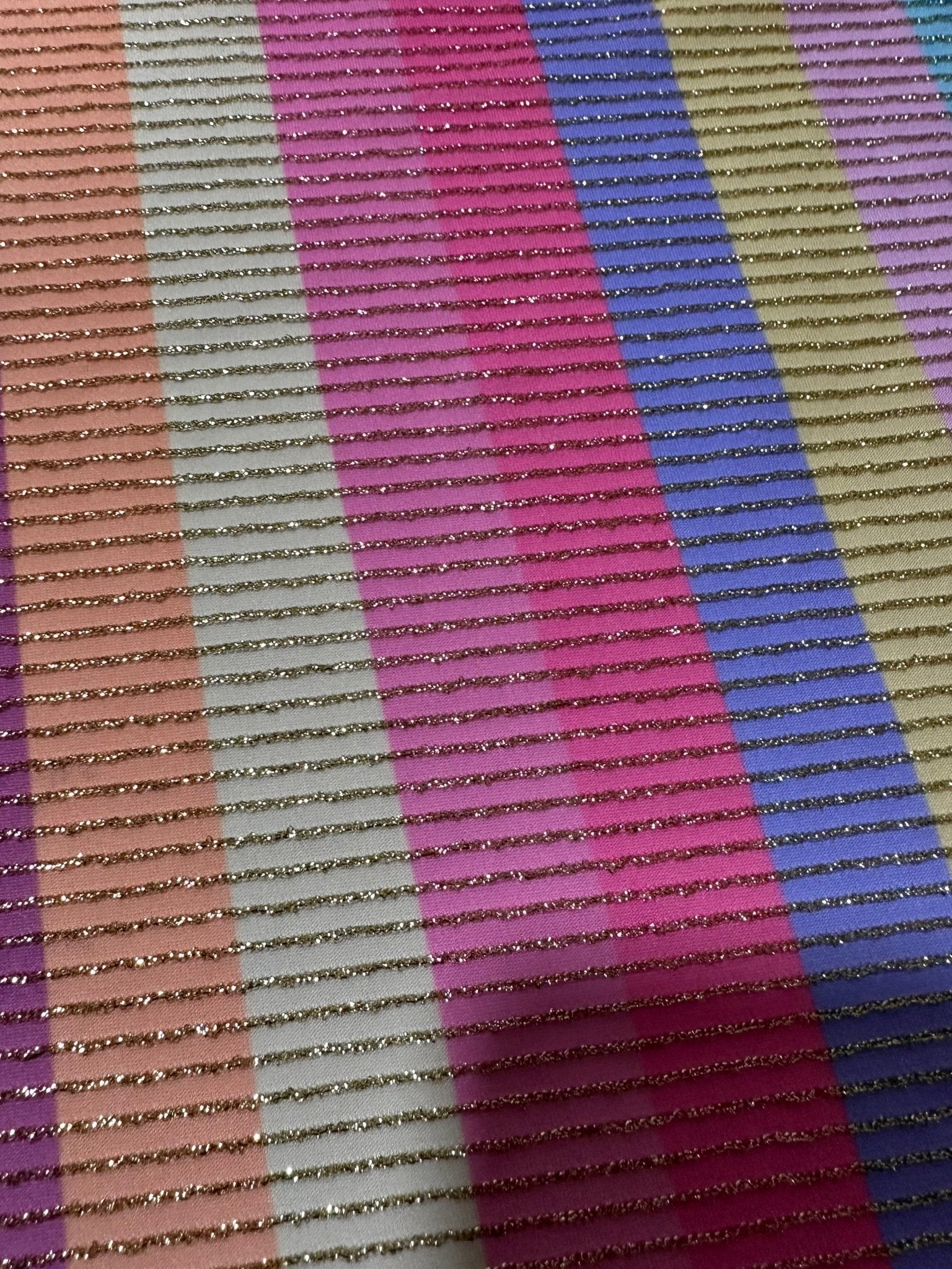 Shimmer Ottoman Fabric, Rainbow Color Striped 4 - Way Stretch Spandex Fabric - Whotex