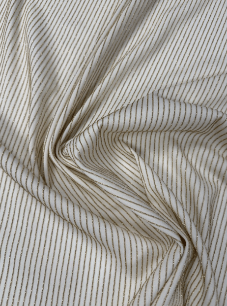 Shimmer Ottoman in Soft Gold Striped Stretch Fabric - Whotex Fabrics London