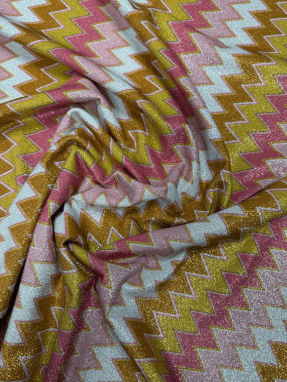 Shimmer Zigzag Lurex Fabric – Pink & Gold Multi | Dressmaking - Whotex Fabrics London