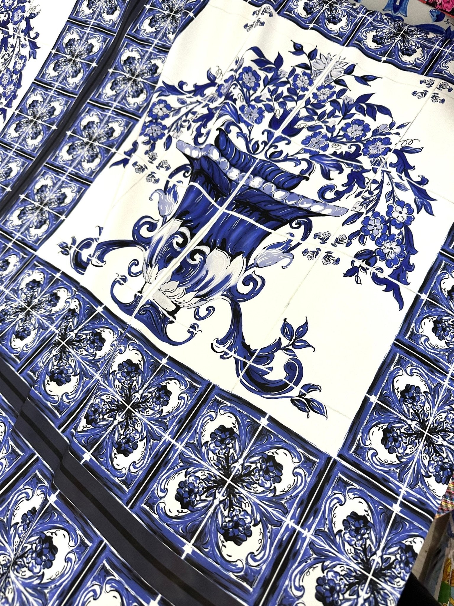 Sicilian Pattern Fabric, Majolica Flowers Pattern Fabric - Whotex Online Fabric Store