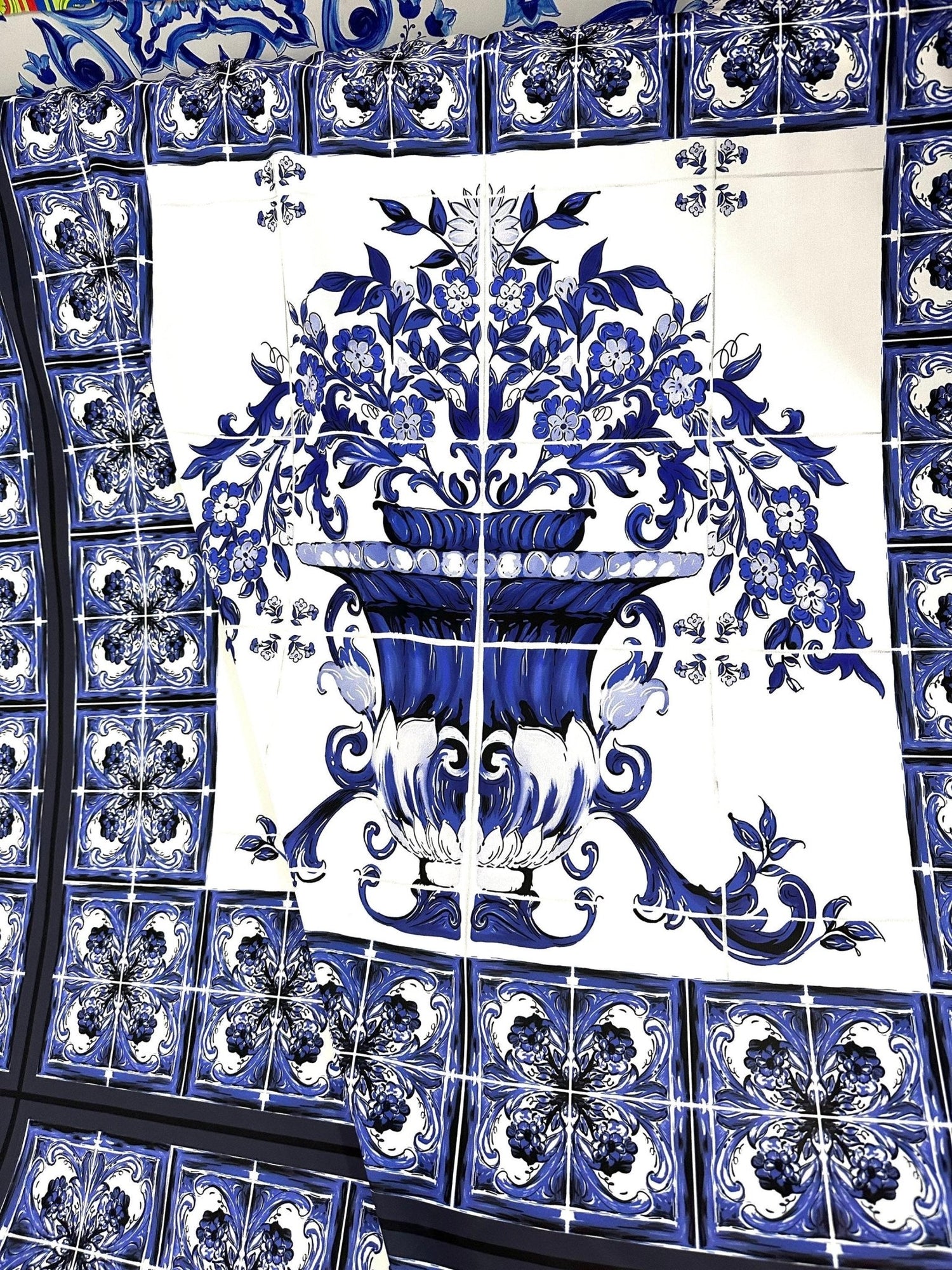 Sicilian Pattern Fabric, Majolica Flowers Pattern Fabric - Whotex Online Fabric Store