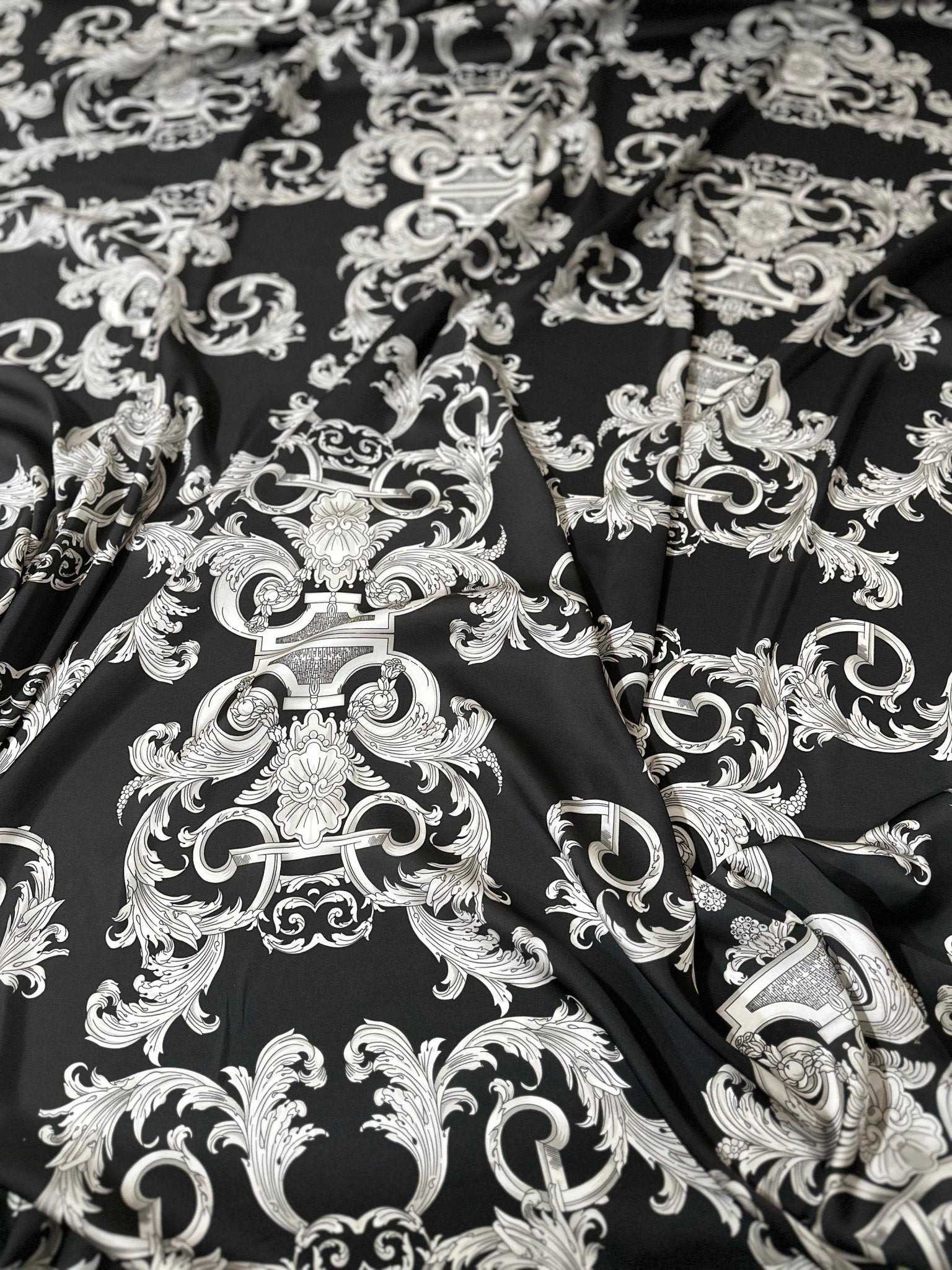 Silver Baroque pattern Satin Fabric - Whotex