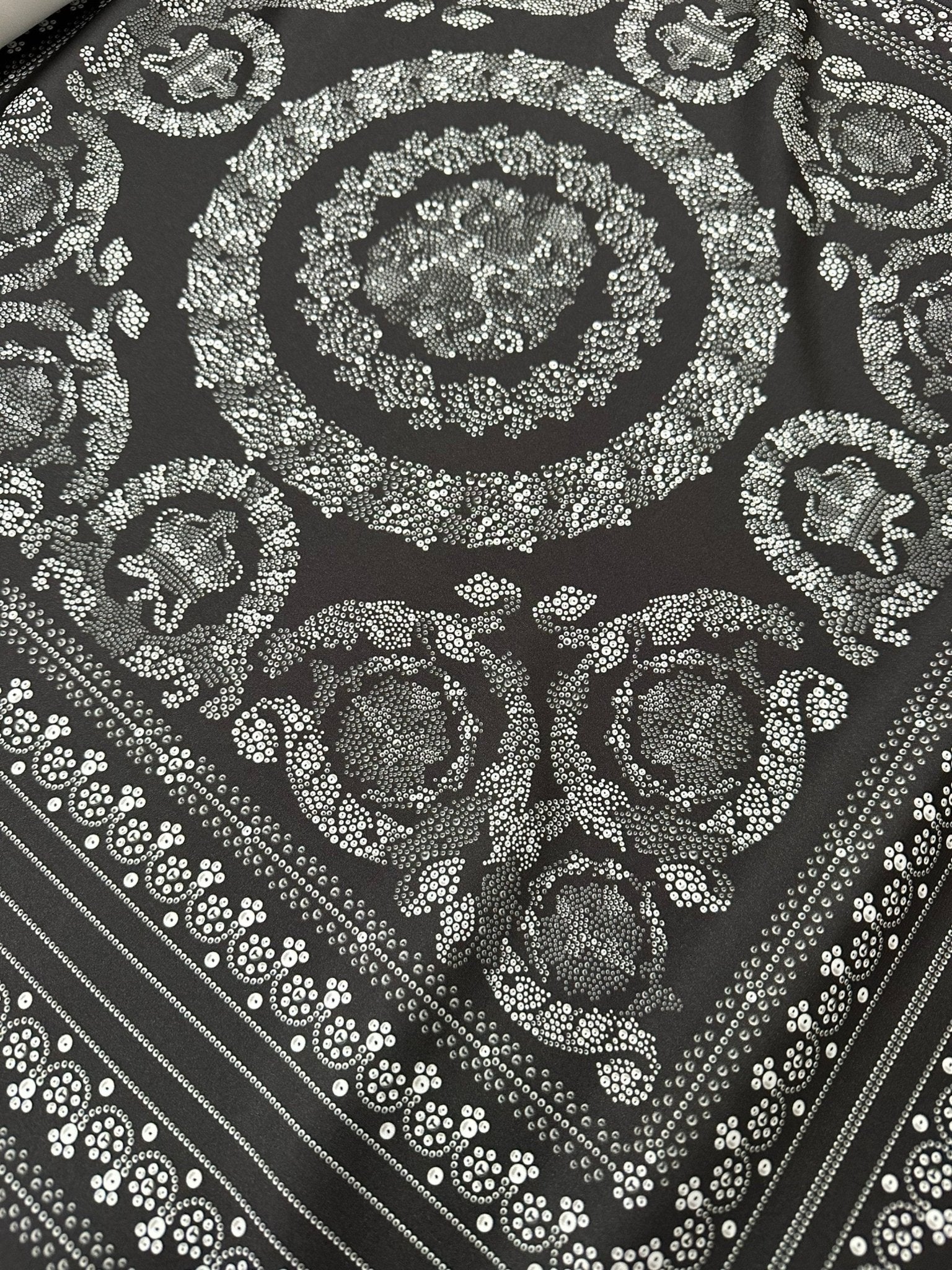 Silver Baroque Pattern Silky Crepe Fabric - Whotex