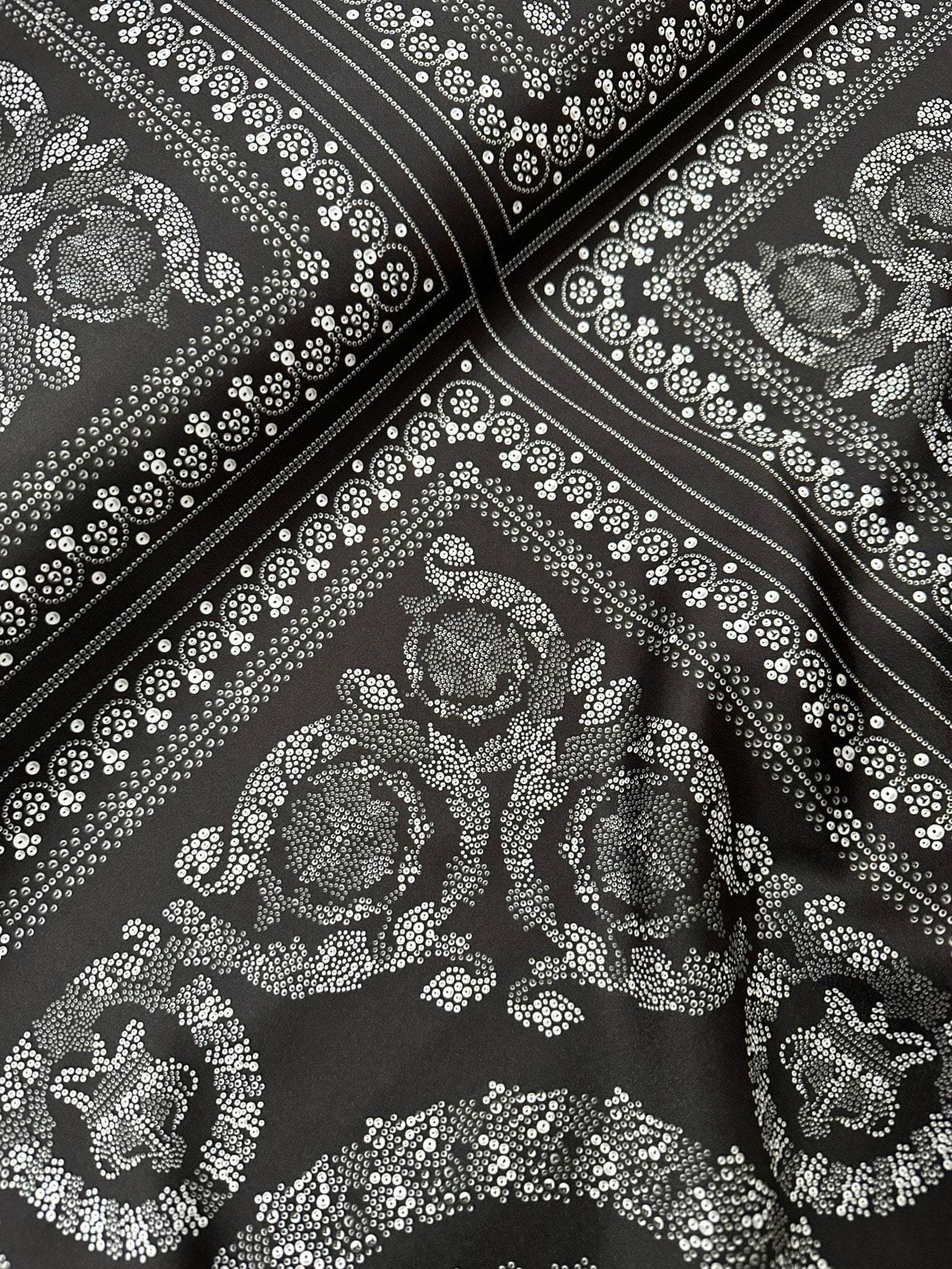 Silver Baroque Pattern Silky Crepe Fabric - Whotex