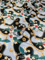 Sky Blue Fabric with Floral and Chain Print – Elegant and Tropical Fabric - Whotex Online Fabric Store