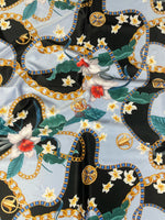 Sky Blue Fabric with Floral and Chain Print – Elegant and Tropical Fabric - Whotex Online Fabric Store