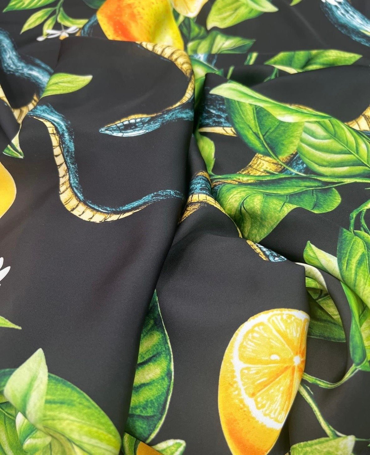 Snake Lemon Pattern Silky Satin Fabric, Lemon Pattern Silky Fabric - Whotex