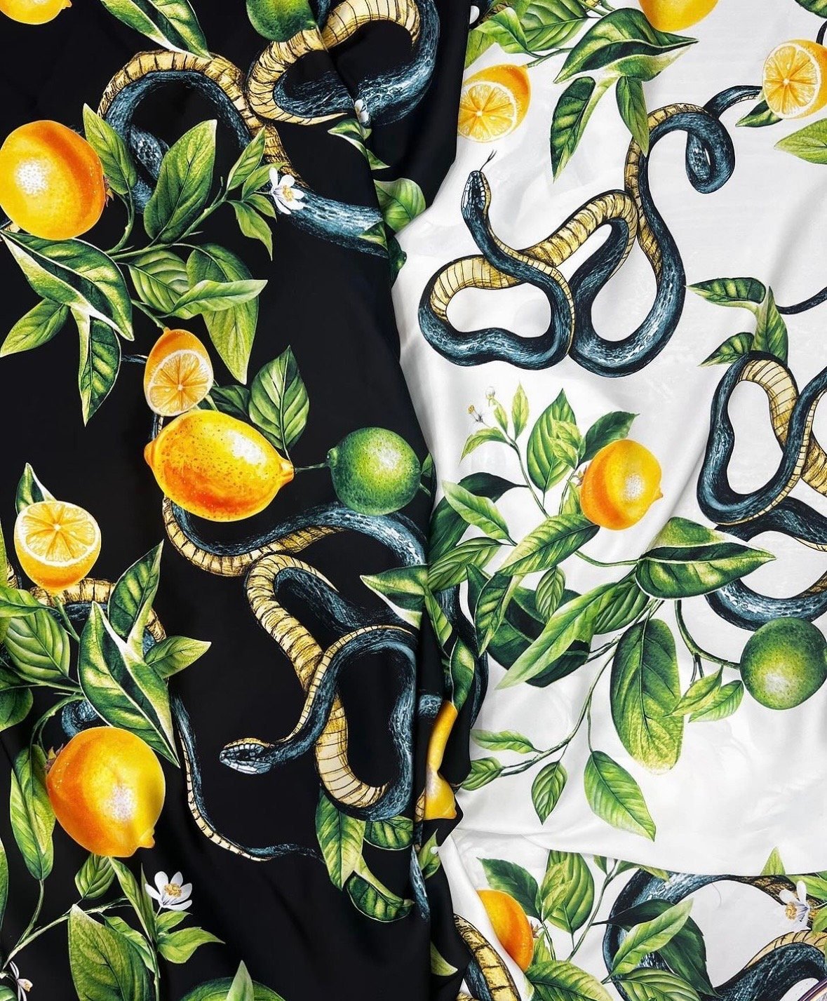 Snake Lemon Pattern Silky Satin Fabric, Lemon Pattern Silky Fabric - Whotex