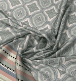 Soft Green and Pink Ethnic Pattern with Border Stripes Fabric by Metre - Whotex Fabrics London