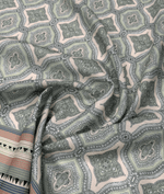 Soft Green and Pink Ethnic Pattern with Border Stripes Fabric by Metre - Whotex Fabrics London