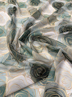 Soft Green Floral Chiffon Fabric by the Metre - Whotex Fabrics London