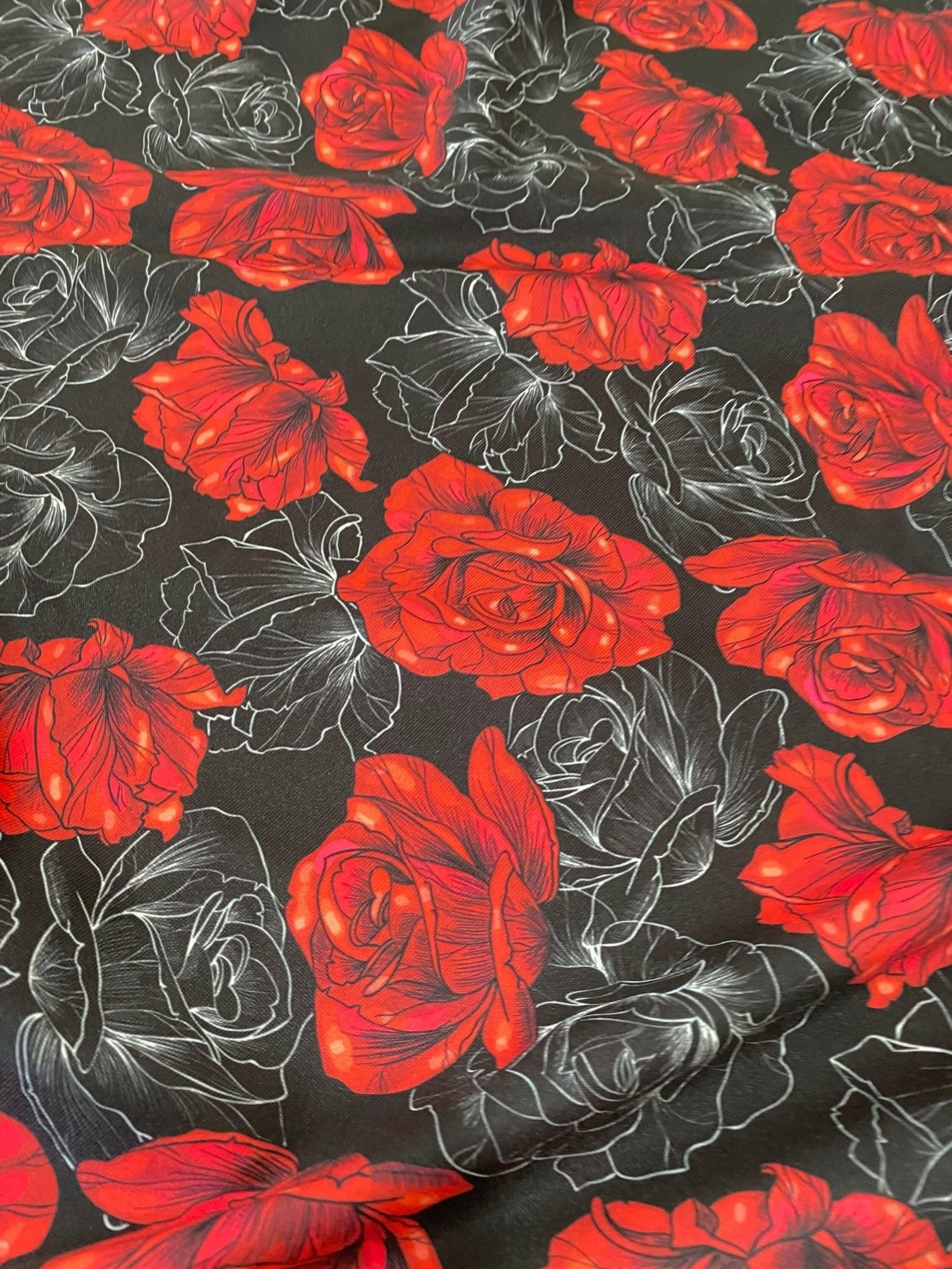 Spandex Fabric, Red Rose Pattern Fabric, Black Red fabric - Whotex