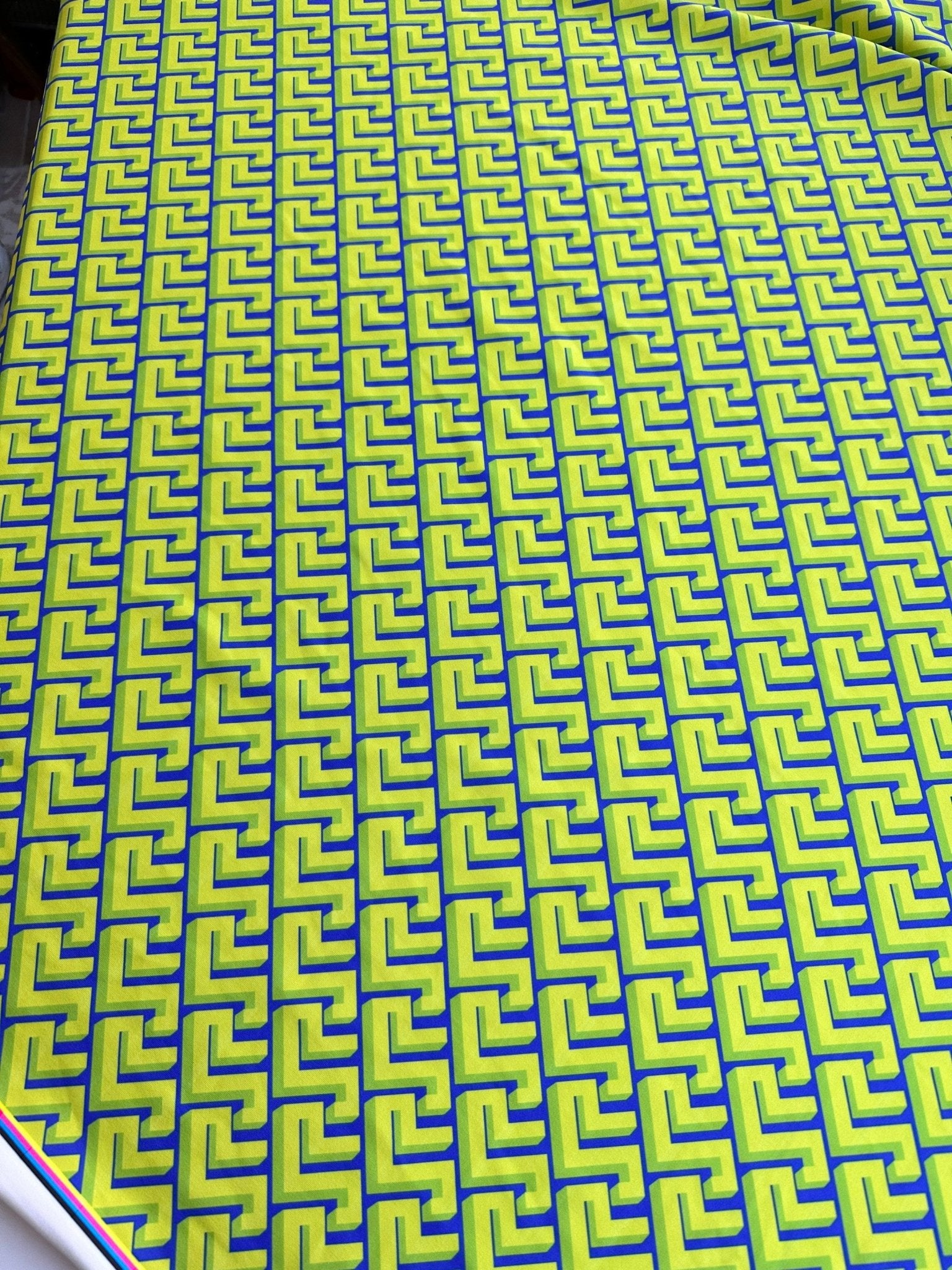 Stretch Fabric, Greek key Pattern fabric, Neon Green Geometric Pattern Spandex fabric, 58” inches - Whotex