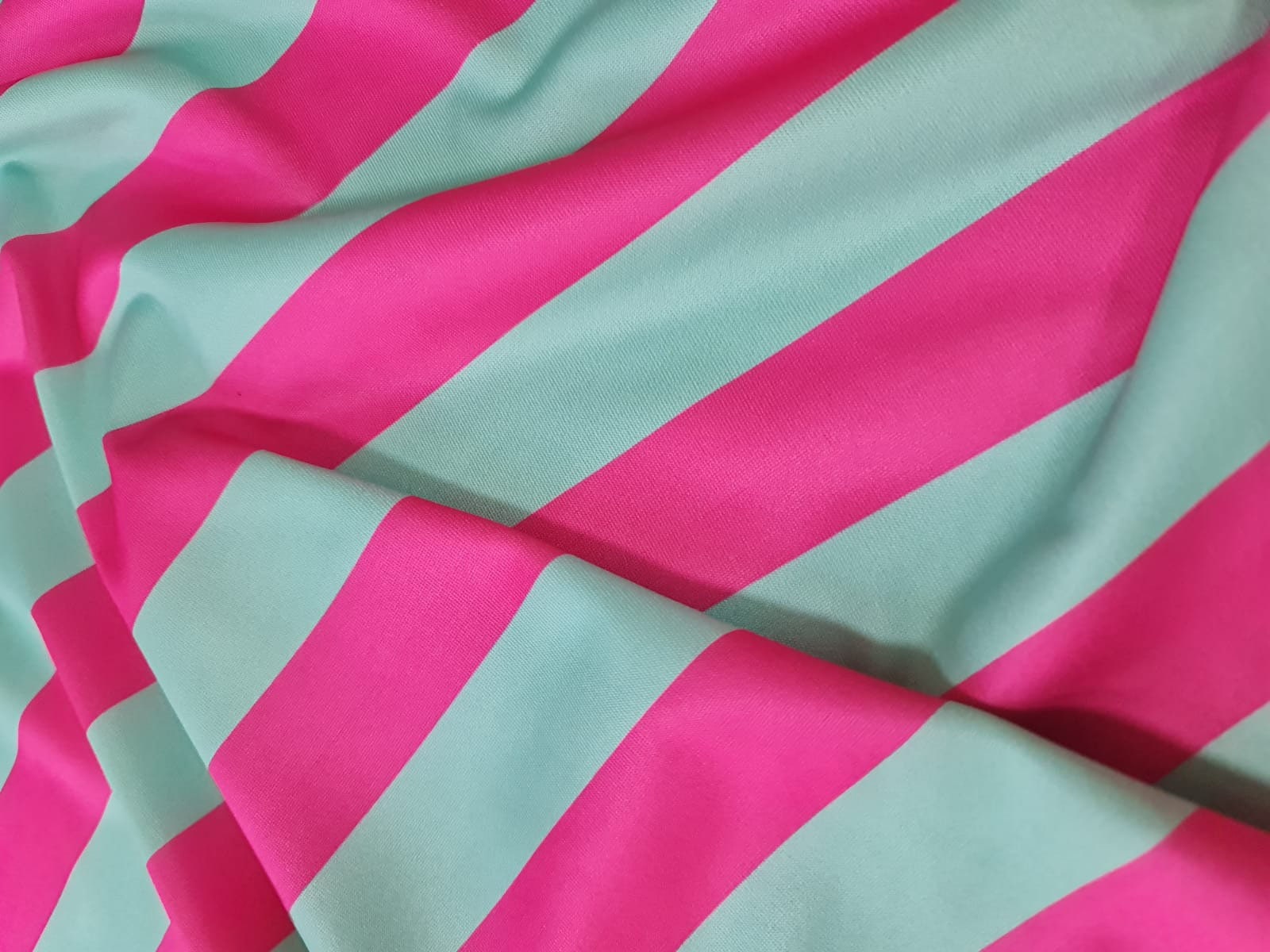 Striped Pattern Fabric, spandex 4 - way stretch fabric, Mint green pink striped - Whotex