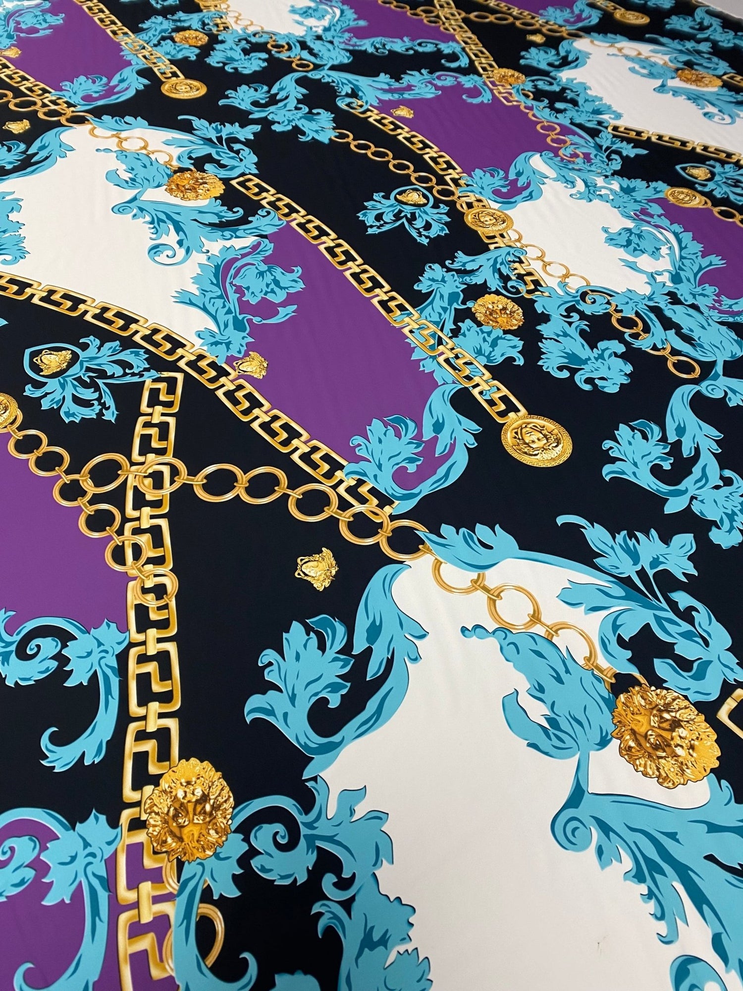 Swirl Pattern Crepe Fabric - Gold Chain Print Fabric - Whotex Online Fabric Store