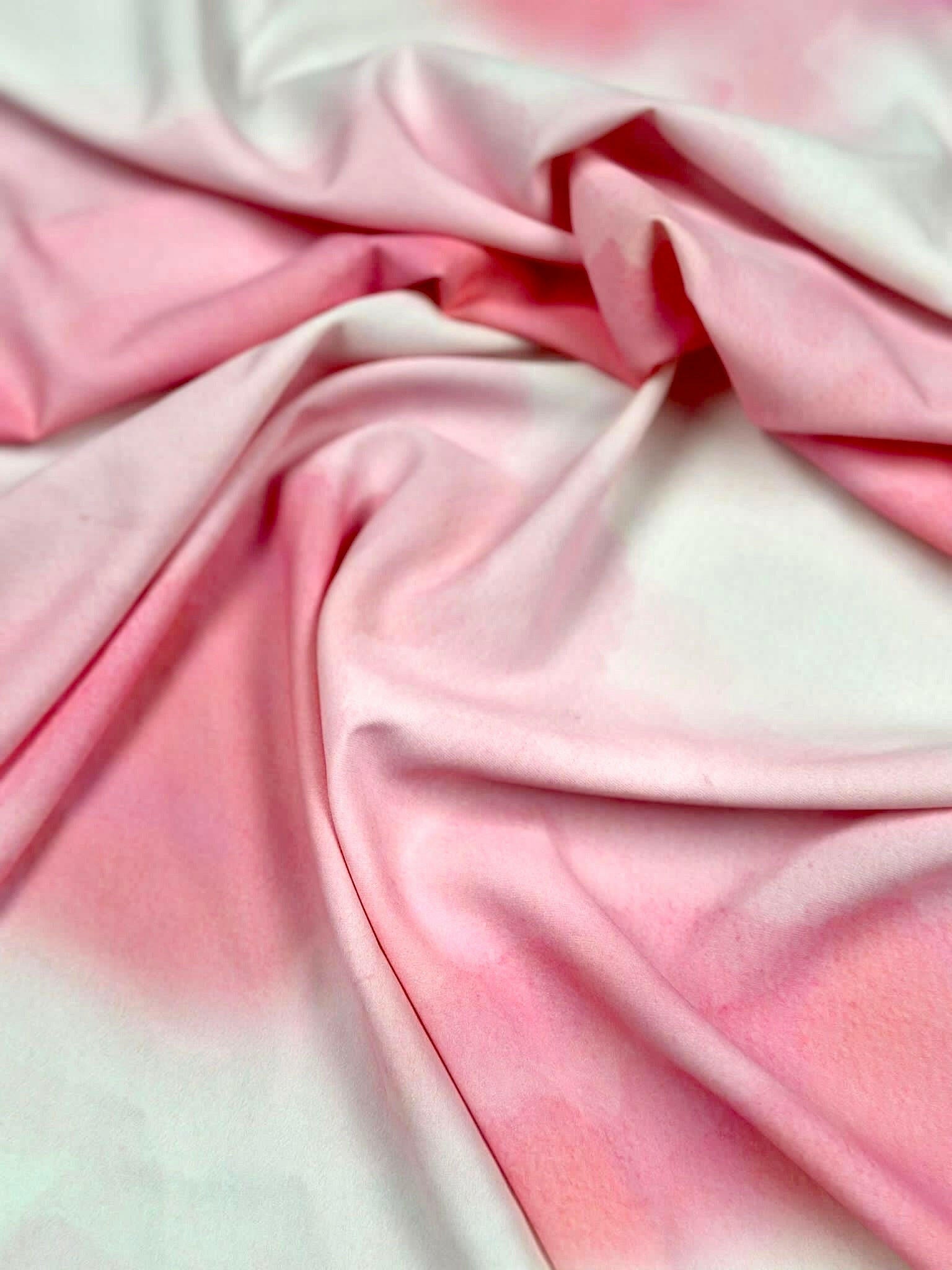 Tie dye Pattern Silky Crepe Fabric, Pink White by the yard - Whotex