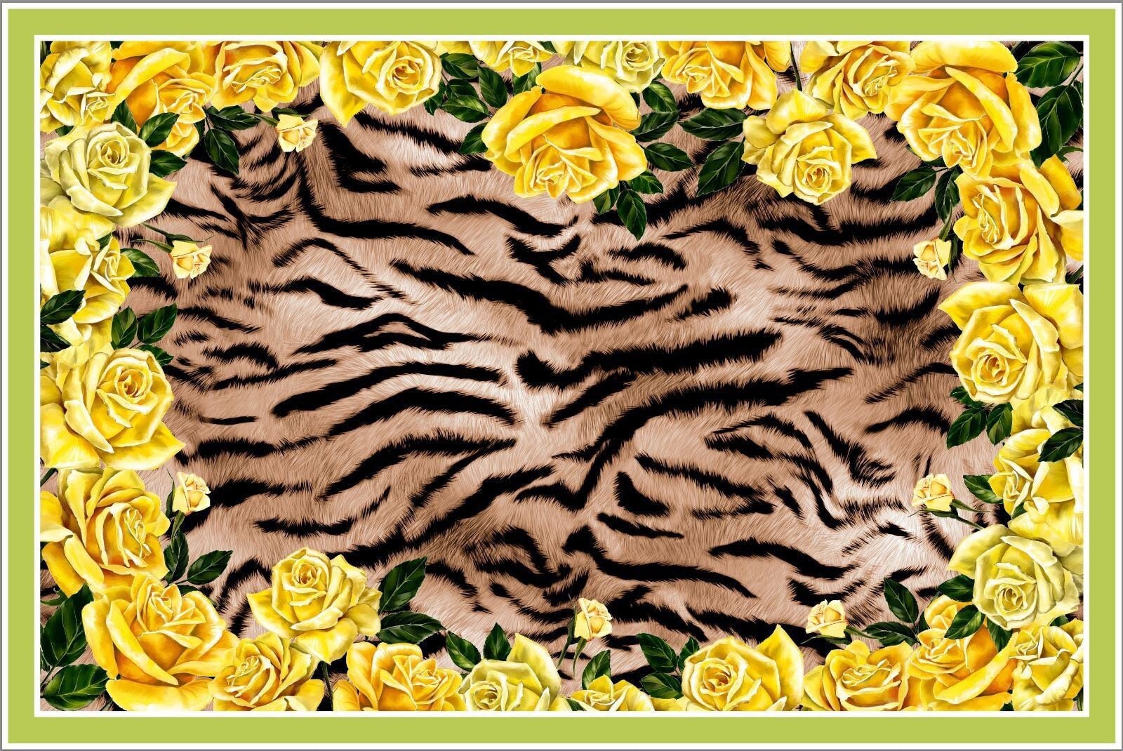 Tiger pattern fabric, Yellow rose Print Crepe Fabric , 1 Panel Fabric 150*100cm // 1.64 * 1.09 yard // 39,37*59.05 inch - Whotex