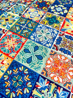 Tile Pattern Fabric By The Yard, Small Squares Filled Majolicas - Whotex Online Fabric Store