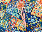 Tile Pattern Fabric By The Yard, Small Squares Filled Majolicas - Whotex Online Fabric Store