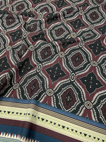 Tribal Ethnic Fabric – Maroon and Black Geometric Pattern with Striped Border Design - Whotex Online Fabric Store