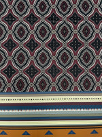 Tribal Ethnic Fabric – Maroon and Black Geometric Pattern with Striped Border Design - Whotex Online Fabric Store