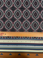 Tribal Ethnic Fabric – Maroon and Black Geometric Pattern with Striped Border Design - Whotex Online Fabric Store