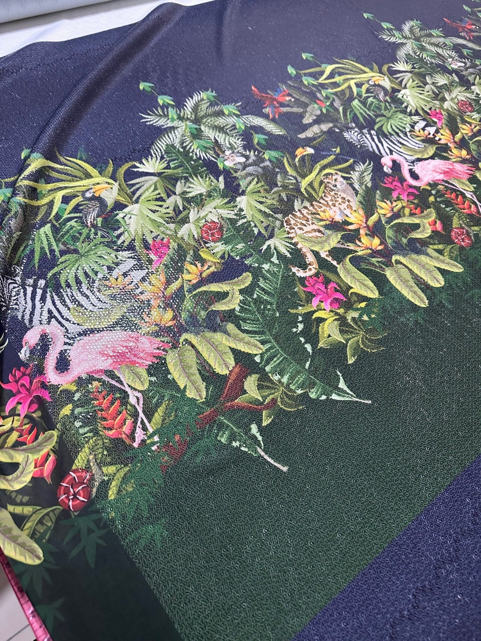 Tropical Animals Sequin Fabric, 2 - Way Stretch Sequin Fabric By The Yard - Whotex Online Fabric Store